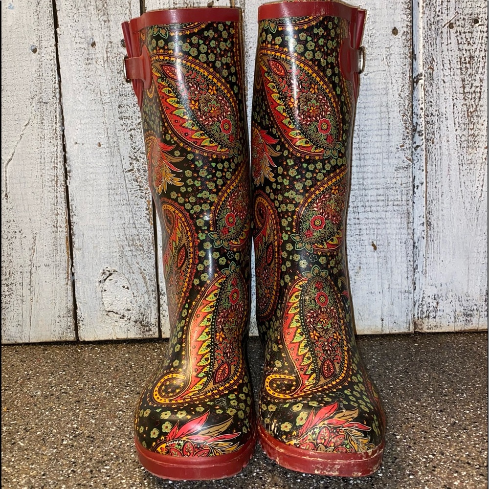 Nomad Puddles Red Paisley Rain Boots View 2